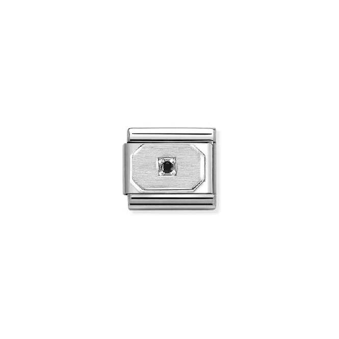 Nomination Classic Silver and CZ Blunted Rectangle Black Fashion & Fun Charm