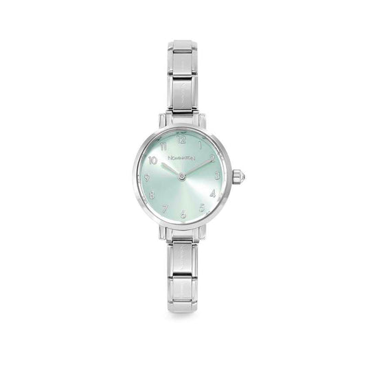 Nomination Time Paris Oval Green Water Sunray Dial & Silver Charm Bracelet Watch with CZ