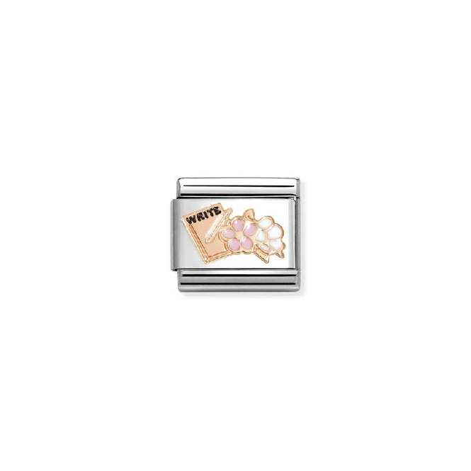 Classic Rose Gold and Enamel Writing Book with Flowers Sports & Hobbies Charms