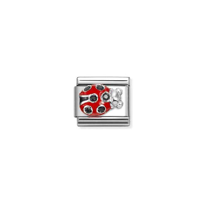 Nomination Classic Silver and CZ Red and Black Ladybird Animals Charm