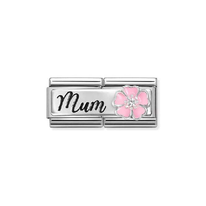 Double Silver Enamel and CZ Mum with Flower Friends & Family Charms