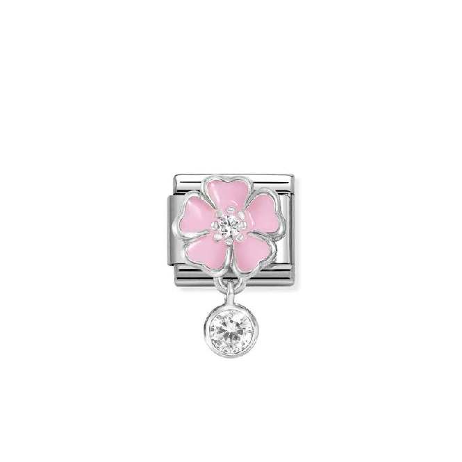 Classic Silver, Enamel and CZ Pink Flower with Round Flowers & Nature Charms