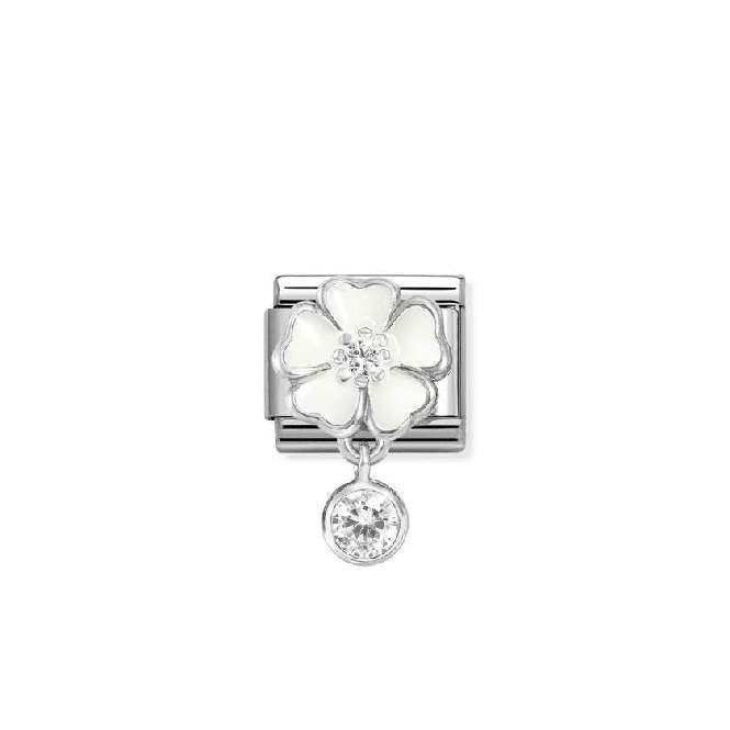 Classic Silver, Enamel and CZ White Flower with Round Flowers & Nature Charms
