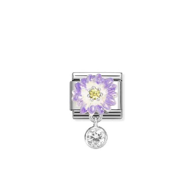 Classic Silver, Enamel and CZ Lilac Daisy with Dangly Roundel Flowers & Nature Charms
