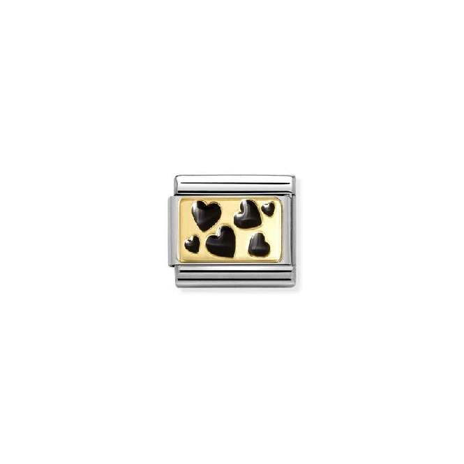Nomination Classic Gold and Enamel Black Scattered Hearts Love & Hearts Charm