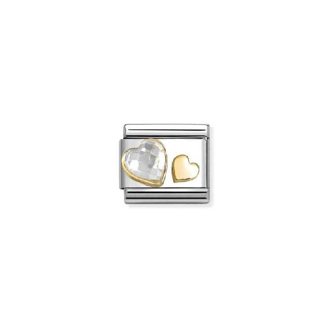 Classic Gold and CZ Facetted White Heart Love & Hearts Charms