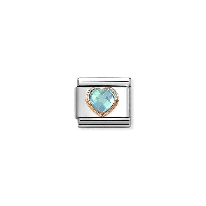 Classic Rose Gold and CZ Facetted Light Blue Heart Love & Hearts Charms