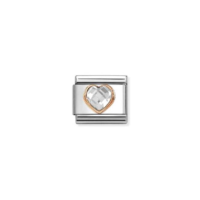 Classic Rose Gold and CZ Facetted White Heart Love & Hearts Charms