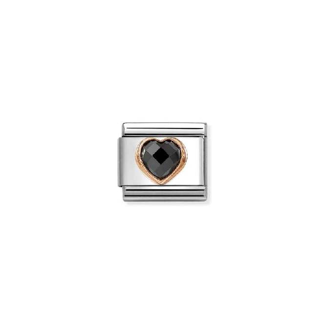 Classic Rose Gold and CZ Facetted Black Heart Love & Hearts Charms