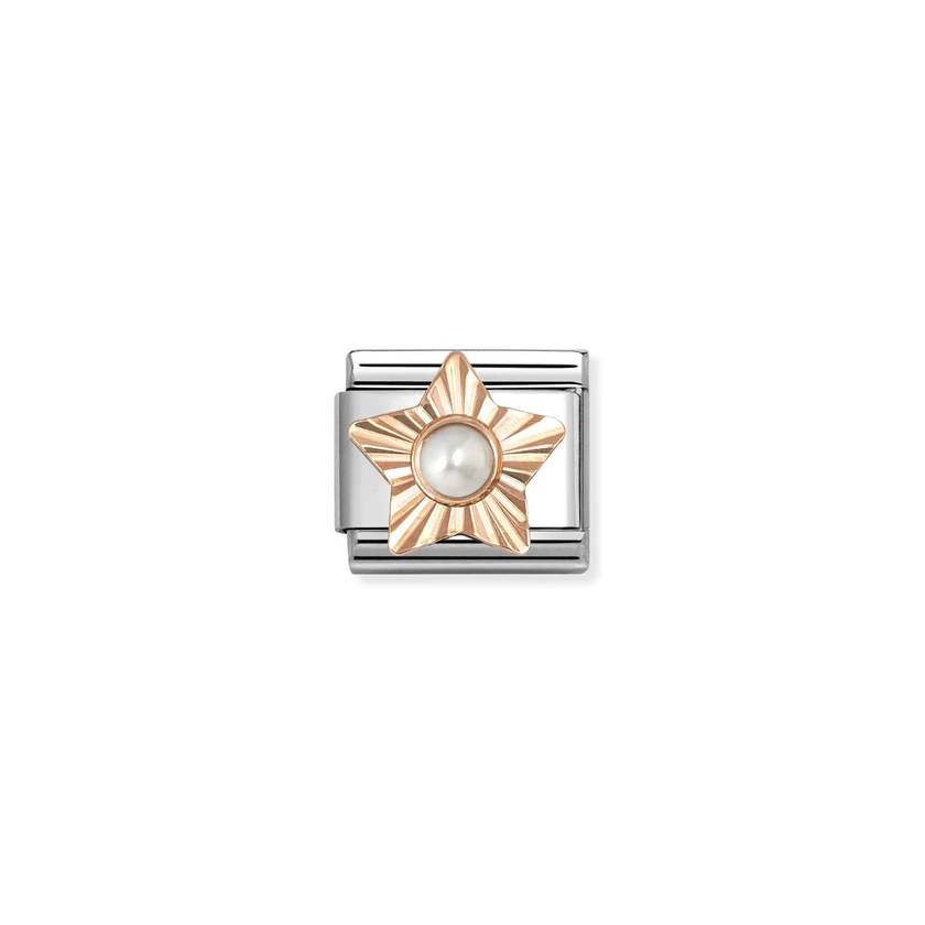 Classic Rose Gold Diamond-Etched Star with White Pearl Sparkly & Stones Charms