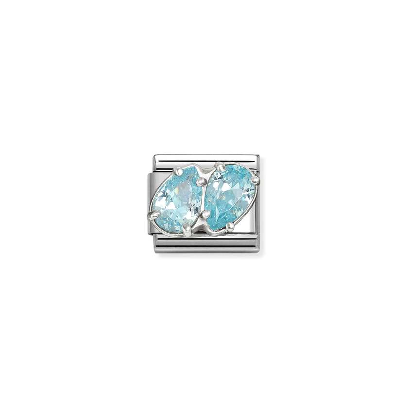 Classic Silver CZ Light Blue Double Drops Sparkly & Stones Charms