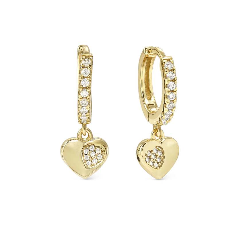 Petit Sparkle 18kt Gold Heart Hoop Earrings in Silver with CZ