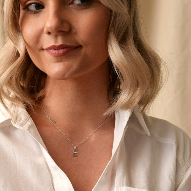 Silver E Micro Pendant Necklace