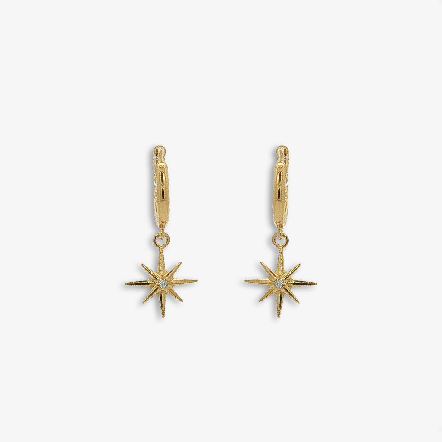 Gold Small Sparkly Star Pendant Hoop Earrings