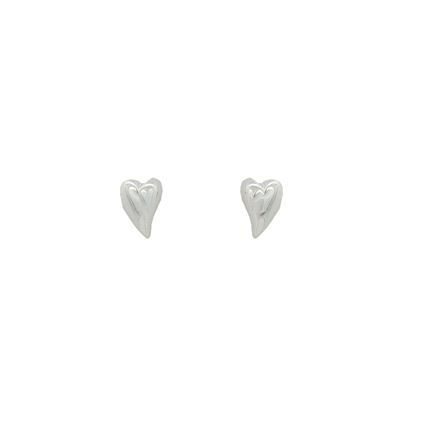 Silver Polished Slanted Heart Stud Earrings