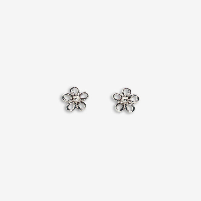 Silver Open Petal Flower Stud Earrings