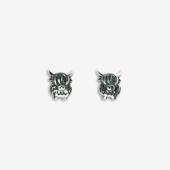 Silver Highland Cow Stud Earrings