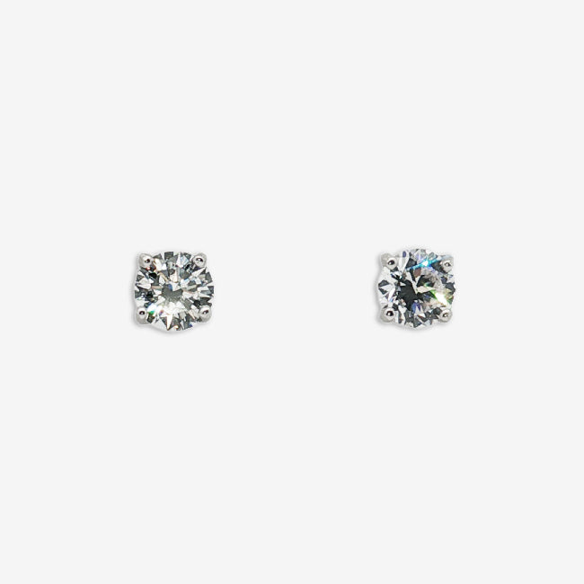 Silver & CZ 4mm Claw Set Stud Earrings