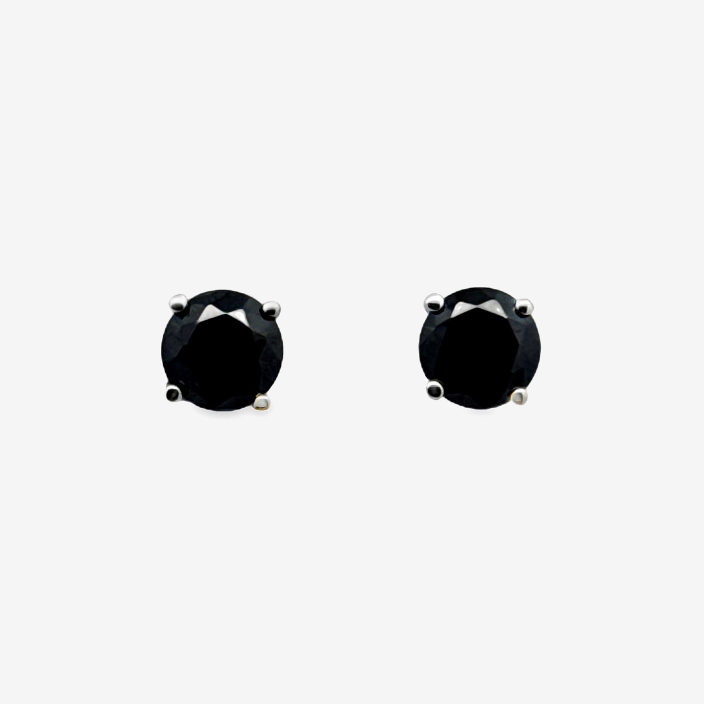Silver 4-Claw Black Stone 7mm Stud Earrings