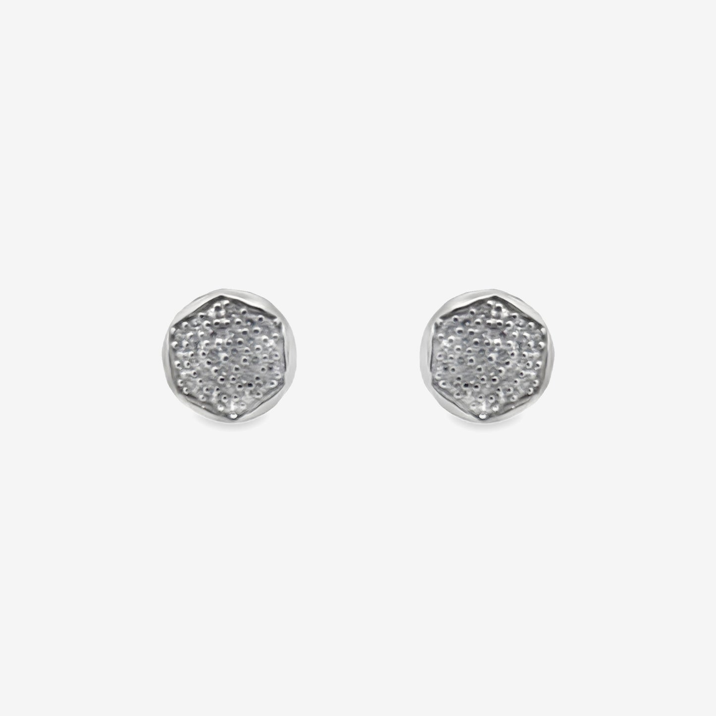 Silver Large Hexagon Pave Stud Earrings