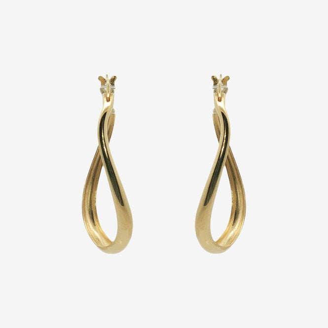 Gold Organic Twist Long Hoop Earrings
