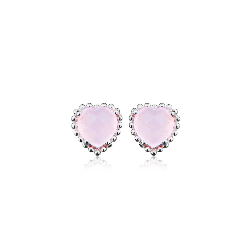 Grace Silver & Pink Chalcedony Heart Stud Earrings
