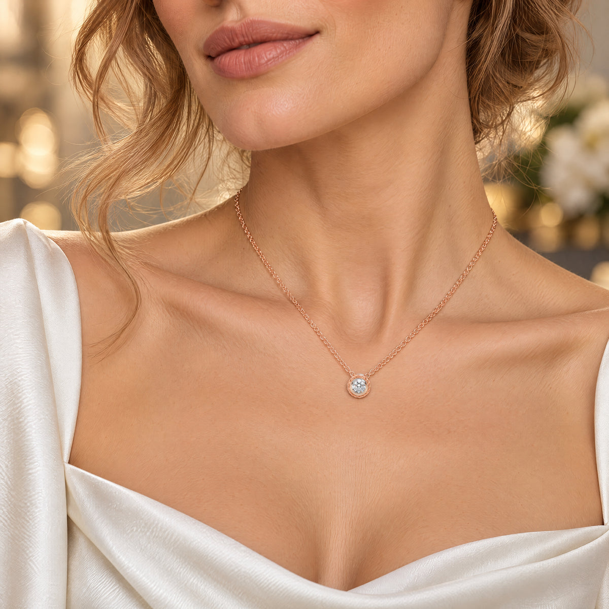 Silver, Rose Gold Vermeil & CZ Rope Pendant Necklace