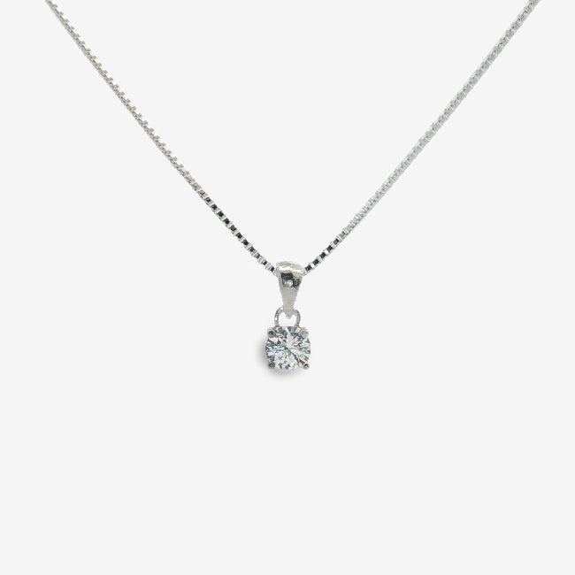 Silver & CZ Clear 4mm Pendant Necklace