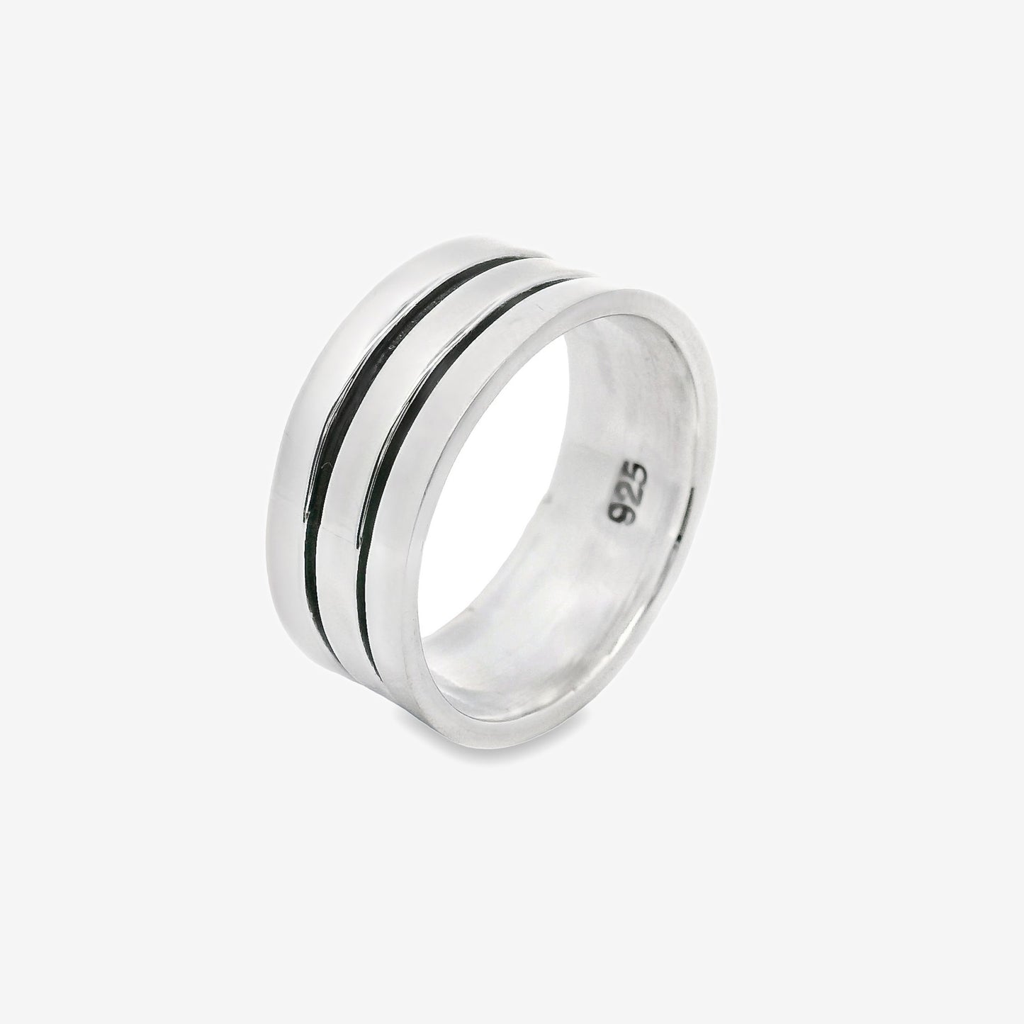 Oxidised Silver Blackened Double Band Ring, Size 64