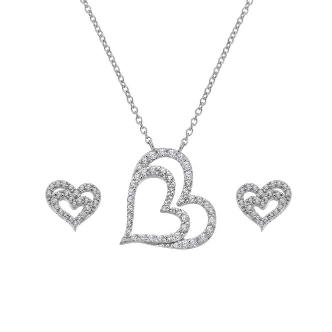 Silver Shimmer Heart Necklace & Earrings Gift Set