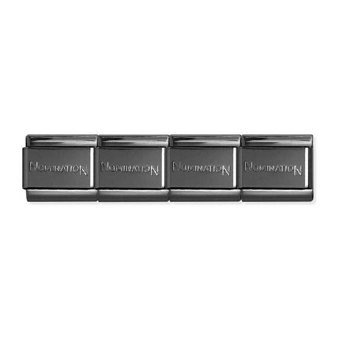 Nomination gunmetal black base links which make up a charm bracelet.
