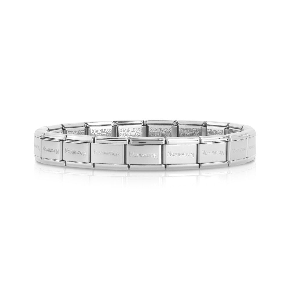 Nomination silver-toned charm bracelet made from Composable steel links engraved with the Nomination brand name.