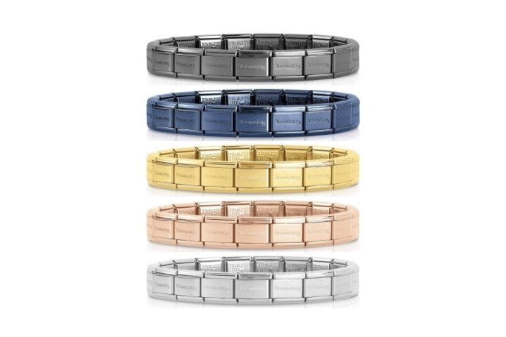Nomination Charms Bracelets from Italy in silver, gold, rose gold, midnight blue, and gunmetal black