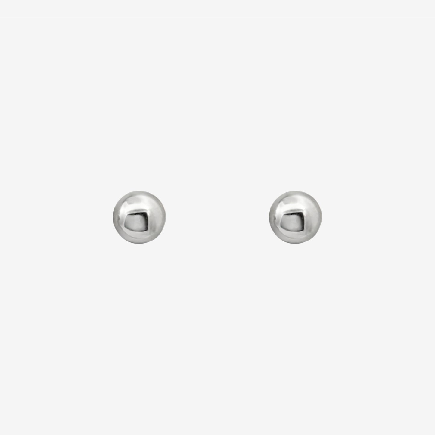 Rhodium Silver Ball Stud Earrings, 5mm