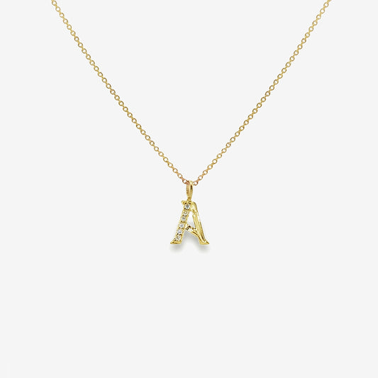 Letter A Gold & CZ Initial Pendant Necklace, 40-45cm