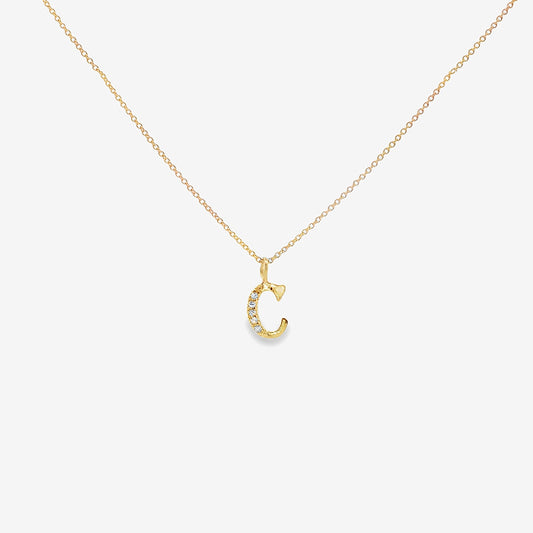 Letter C Gold & CZ Initial Pendant Necklace, 40-45cm
