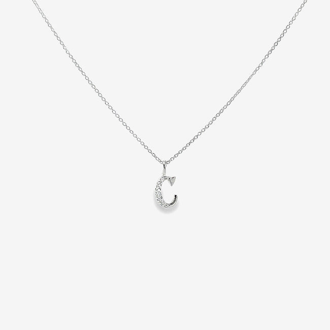 Letter C Silver & CZ Initial Pendant Necklace, 40-45cm