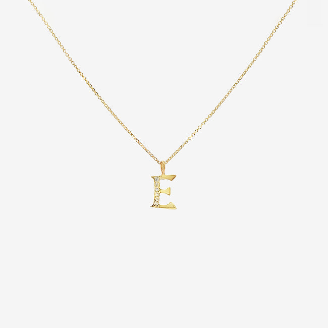 Grace & Co Letter E Gold & CZ Initial Pendant Necklace, 40-45cm
