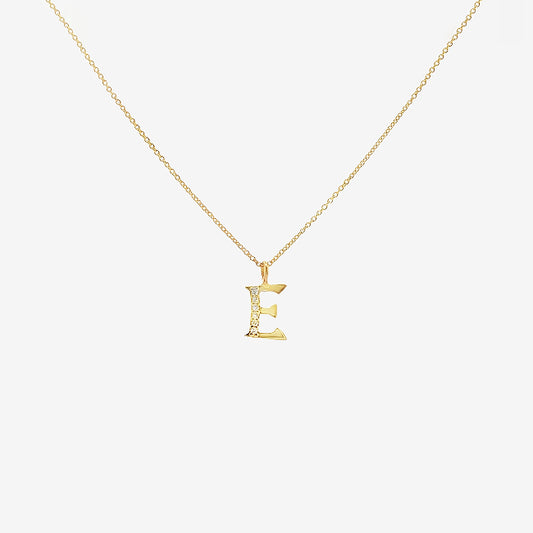 Letter E Gold & CZ Initial Pendant Necklace, 40-45cm