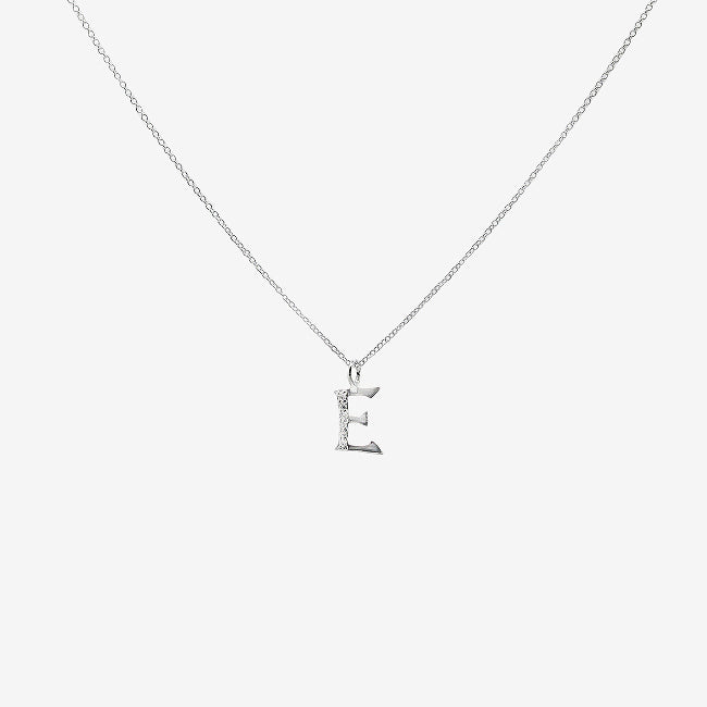 Grace & Co Letter E Silver & CZ Initial Pendant Necklace, 40-45cm