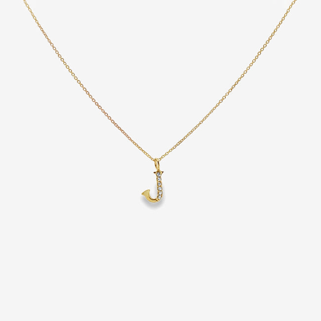 Grace & Co Letter J Gold & CZ Initial Pendant Necklace, 40-45cm