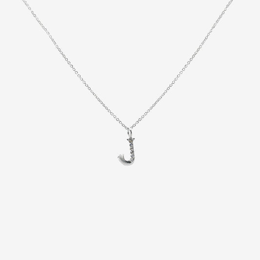 Letter J Silver & CZ Initial Pendant Necklace, 40-45cm