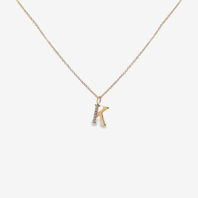 Letter K Gold & CZ Initial Pendant Necklace, 40-45cm