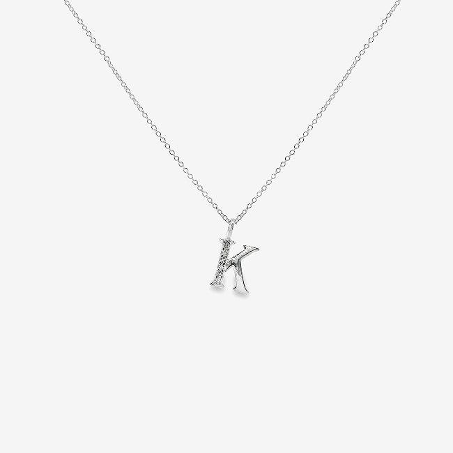 Grace & Co Letter K Silver & CZ Initial Pendant Necklace, 40-45cm