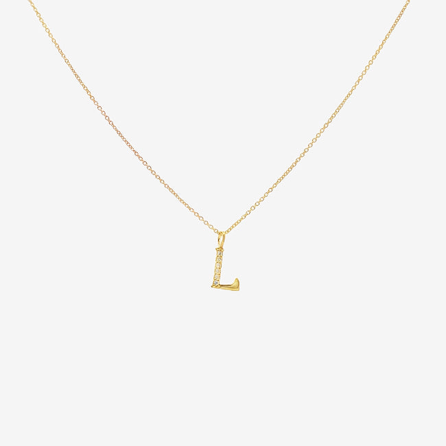 Grace & Co Letter L Gold & CZ Initial Pendant Necklace, 40-45cm
