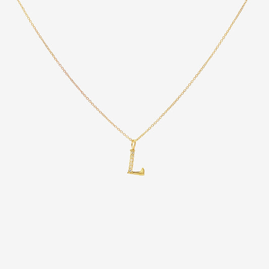 Letter L Gold & CZ Initial Pendant Necklace, 40-45cm