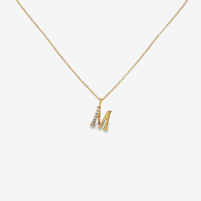 Letter M Gold & CZ Initial Pendant Necklace, 40-45cm