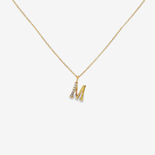 Letter M Gold & CZ Initial Pendant Necklace, 40-45cm
