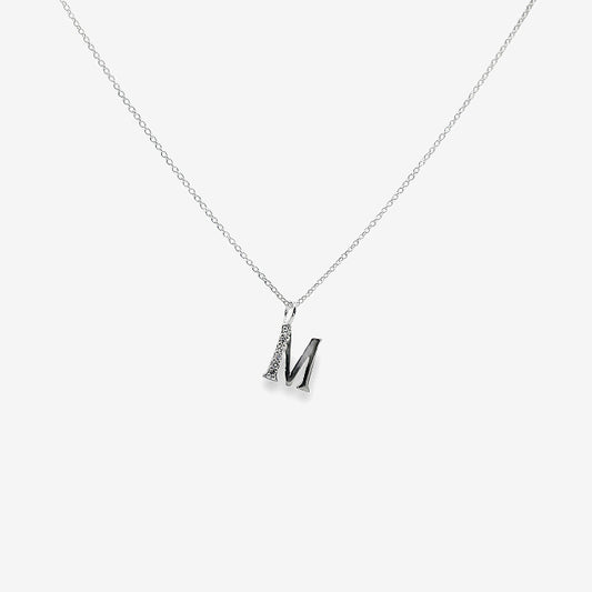 Letter M Silver & CZ Initial Pendant Necklace, 40-45cm