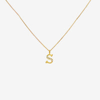 Letter S Gold & CZ Initial Pendant Necklace, 40-45cm